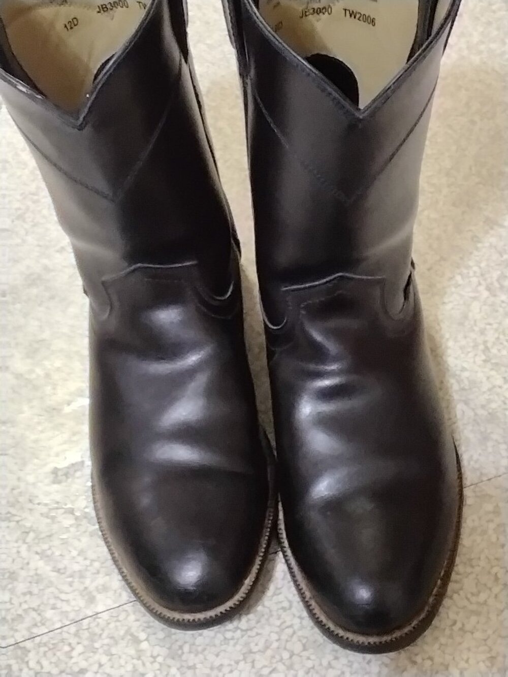 Justin Men's Temple 10" Black Leather Roper Western Boots | JB3000 | Size 12D - Picture 2 of 10